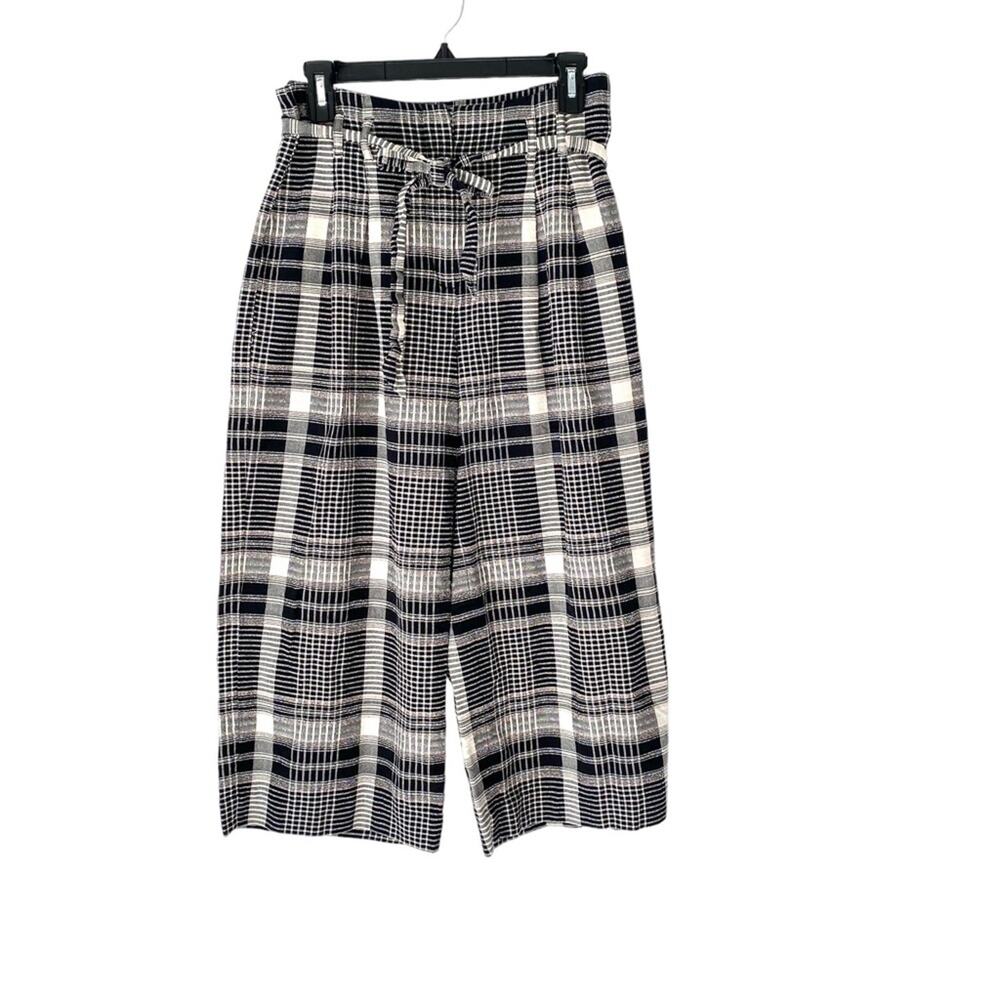 Ett TWA Anthropologie Luca Plaid Black White Pink Wide Leg Belted Pants size 4 - Picture 5 of 13
